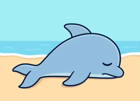 Sad cartoon beached dolphin drawing Illustrazione stock
