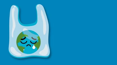 Sad Cartoon Earth Crying Inside Plastic Bag Environmental Pollution Concept.. Stock Footage 342120716