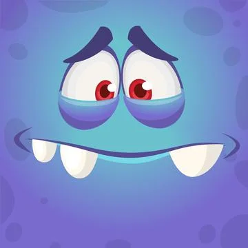 Sad cartoon monster face expression. Vector Halloween monster square avatar. Stock Illustration