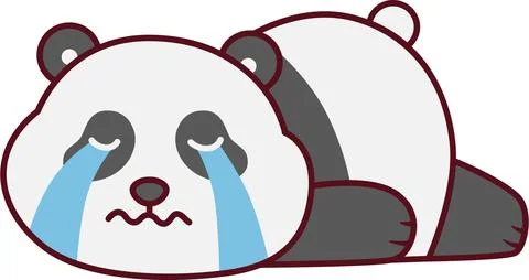 Sad Cartoon Panda Lying Down and Crying Stock Illustration