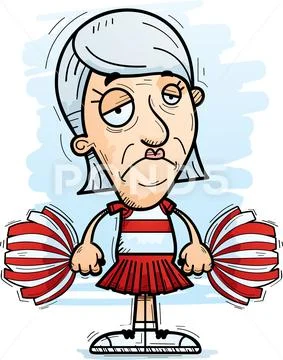 Sad Cartoon Senior Citizen Cheerleader Stock Illustration