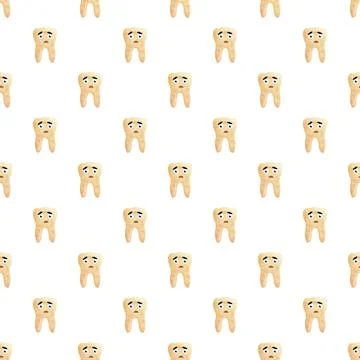 Sad cartoon teeth seamless pattern dental health problem Stock Illustration