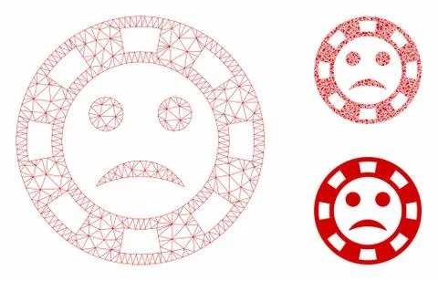 Sad Casino Chip Vector Mesh Network Model and Triangle Mosaic Icon Stock Illustration