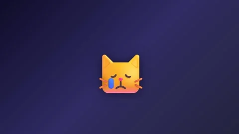 Sad cat emoji with a tear crying on dark purple background Stock-Footage 345013314