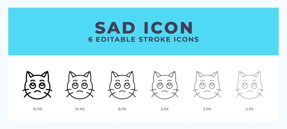 Sad cat vector icon for web and app. Editable stroke vector illustration Stock Illustration