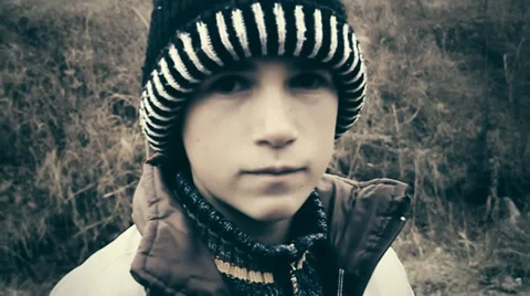Sad child with winter cap Stock Footage 37623154