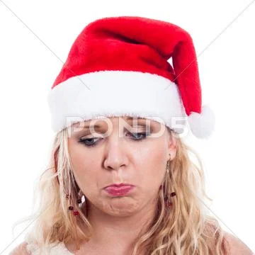Sad christmas woman face Stock Photos
