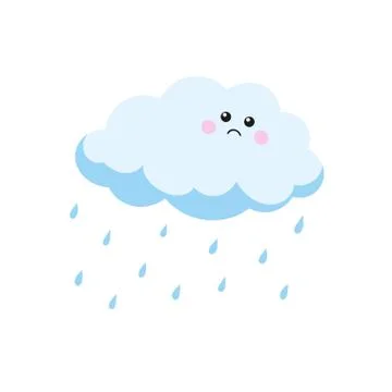 Sad cloud crying raindrops. Vector illustration. Stock Illustration