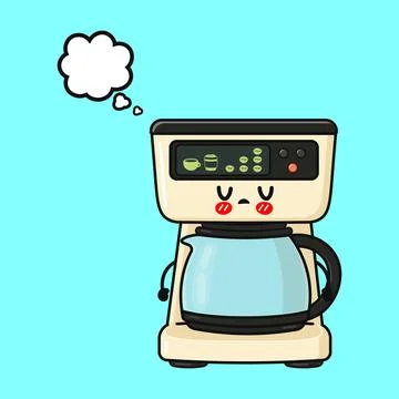 Sad coffee machine thinking about making coffee Stock Illustration