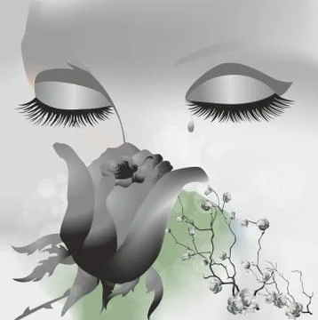 Sad composition with black rose Stock Illustration