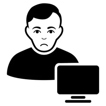 Sad Computer Administrator Black Icon Stock Illustration