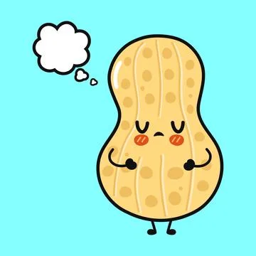 Sad contemplating peanut character thinking with thought bubble 스톡 일러스트