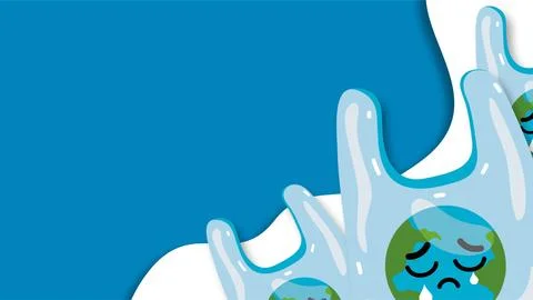 Sad crying earth globe in water splash representing climate change and envi.. Ilustración de archivo