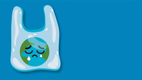 Sad crying Earth planet trapped inside a plastic bag representing global po.. Stock Illustration