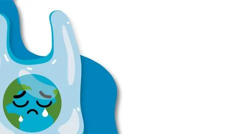 Sad crying Earth planet trapped inside a plastic bag representing environme.. Stock Illustration
