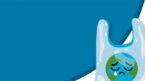 Sad crying Earth planet trapped inside a plastic bag representing global po.. Stock Illustration