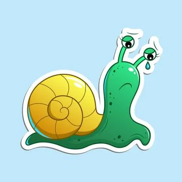 Sad crying snail, vector sticker Stock Illustration