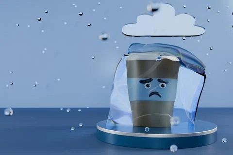 A sad cup trapped under a cloud, representing a gloomy day Illustrazione stock