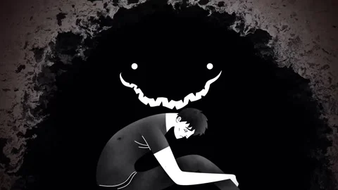 Sad depressed man with a shadow monster behind him Stock Footage 342377177