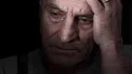 Sad Depressed Worried Old Man In The Dark,Portrait Stock Footage