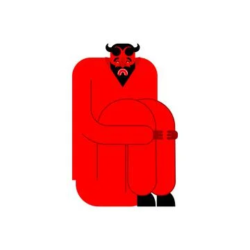 Sad Devil. melancholy Satan hugging his knees. Vector illustration Stockillustratie