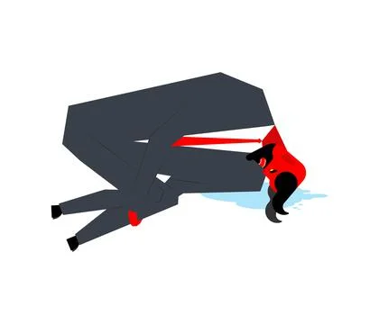 Sad Devil. melancholy Satan hugging his knees. Vector illustration Illustrazione stock