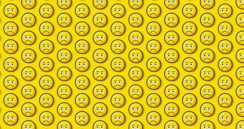 Sad Disappointed expression emoji. Loopable animated pattern background on .. Stock Footage 224361617