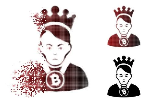 Sad Dissolving Pixelated Halftone Bitcoin Lord Icon Ilustración de archivo