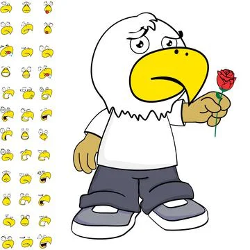Sad eagle young kid character cartoon expressions set pack Stock Illustration