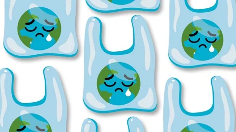 Sad Earth Crying Inside Plastic Bag Pollution Concept Animation. Stock Footage 342122574