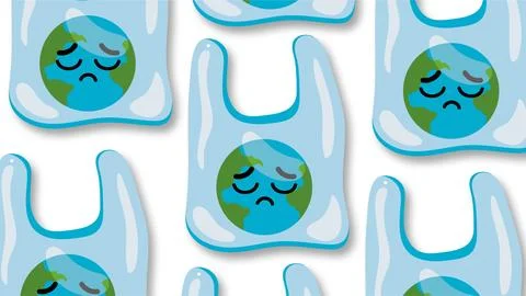 Sad Earth globes trapped inside plastic bags representing global pollution .. Stock Illustration