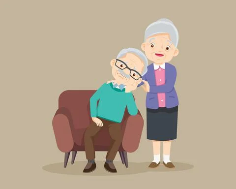 Sad elderly man sitting on sofa Stock Illustration
