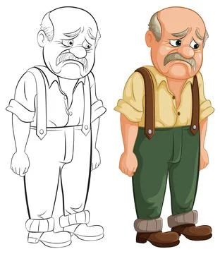 Sad Elderly Man Vector Illustration Stock Illustration