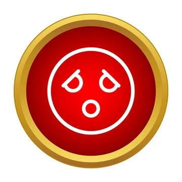 Sad emoticon face on red round button concept Stock Illustration