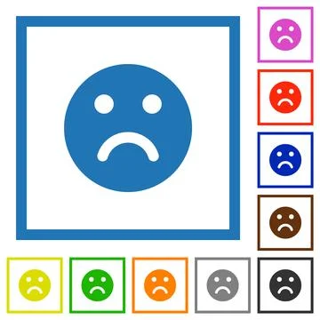 Sad emoticon solid flat framed icons Stockillustratie