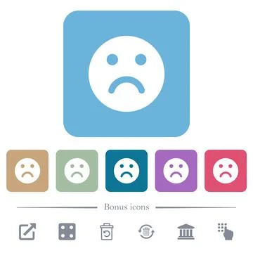 Sad emoticon solid flat icons on color rounded square backgrounds Stock Illustration