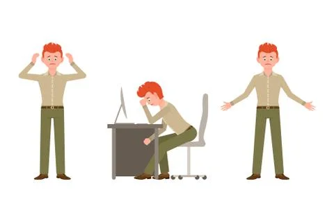 Sad, exhausted, miserable office guy in green pants vector illustration. Stan Stock Illustration
