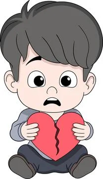 Sad Expression Cartoon Boy Holding Broken Heart Illustration Stock Illustration