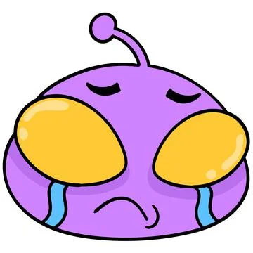 Sad face alien head crying tears, doodle icon drawing Stock Illustration