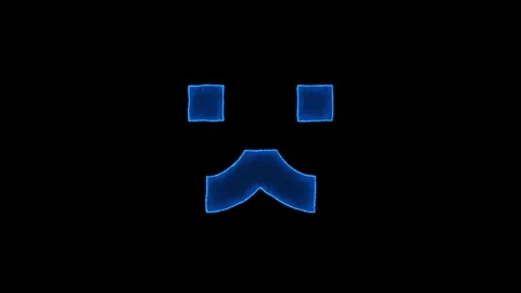Sad face emoticon made of glowing blue lines on black background with subtl.. Stock Footage 333032332