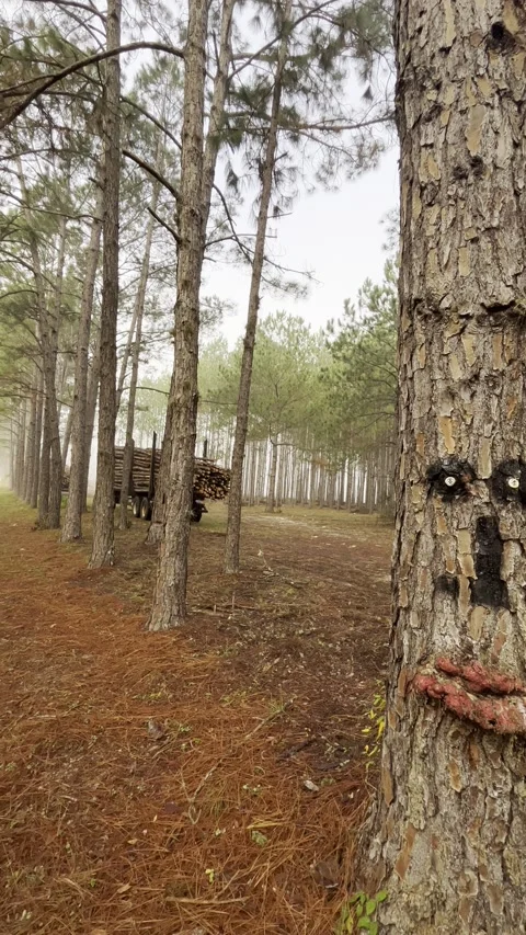 Sad face expression on a tree trunk.  Exclusive Stock Footage 228882177