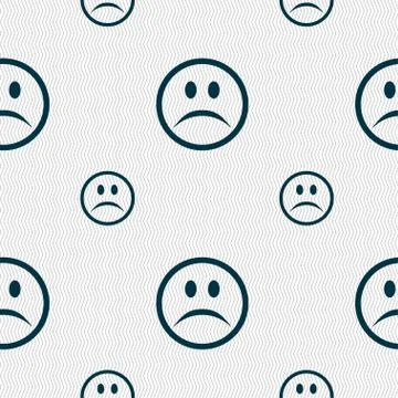 Sad face, Sadness depression icon sign. Seamless pattern with geometric textu 库存插图