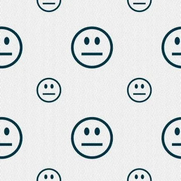 Sad face, Sadness depression icon sign. Seamless pattern with geometric texture. 库存插图