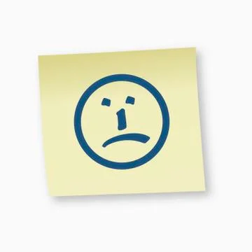 Sad face sign on adhesive note, close-up 库存插图