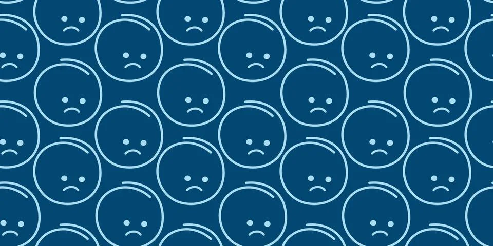 Sad faces Seamless Pattern in trendy Monochrome blue Blue Monday greeting or 库存插图