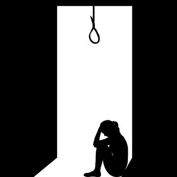Sad female wants to commit suicide by hanging in the rope. Stock Illustration