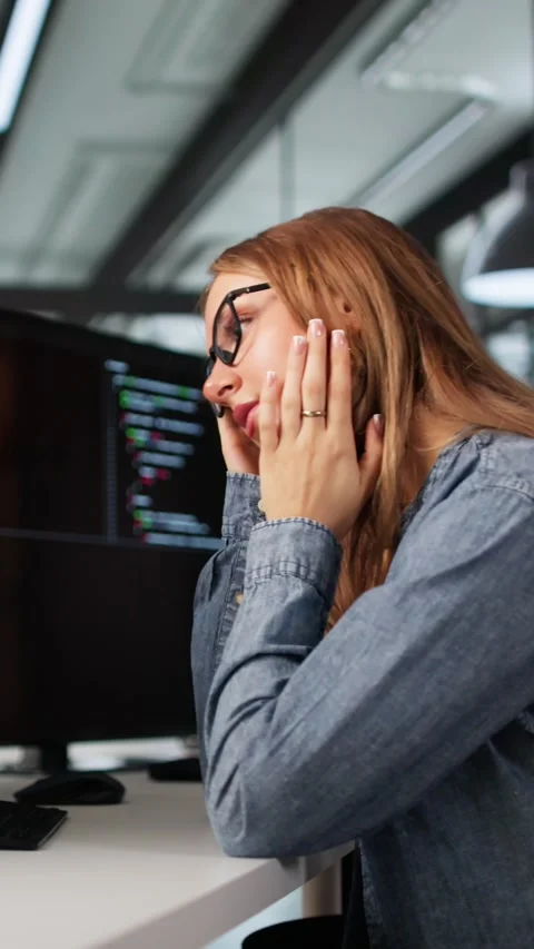 The Sad Female Web Developer Stock Footage 312474529