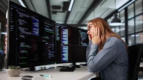 The Sad Female Web Developer Stock Footage 312895186