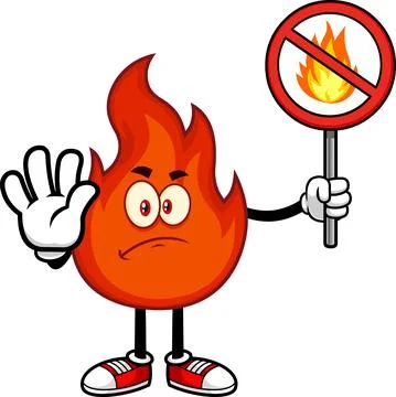 Sad Fire Character Gesturing Stop And Holding A Fire Restricted Sign Stock-Illustration