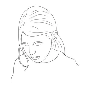 Sad girl looking down vector sketch illustration. Stock Illustration
